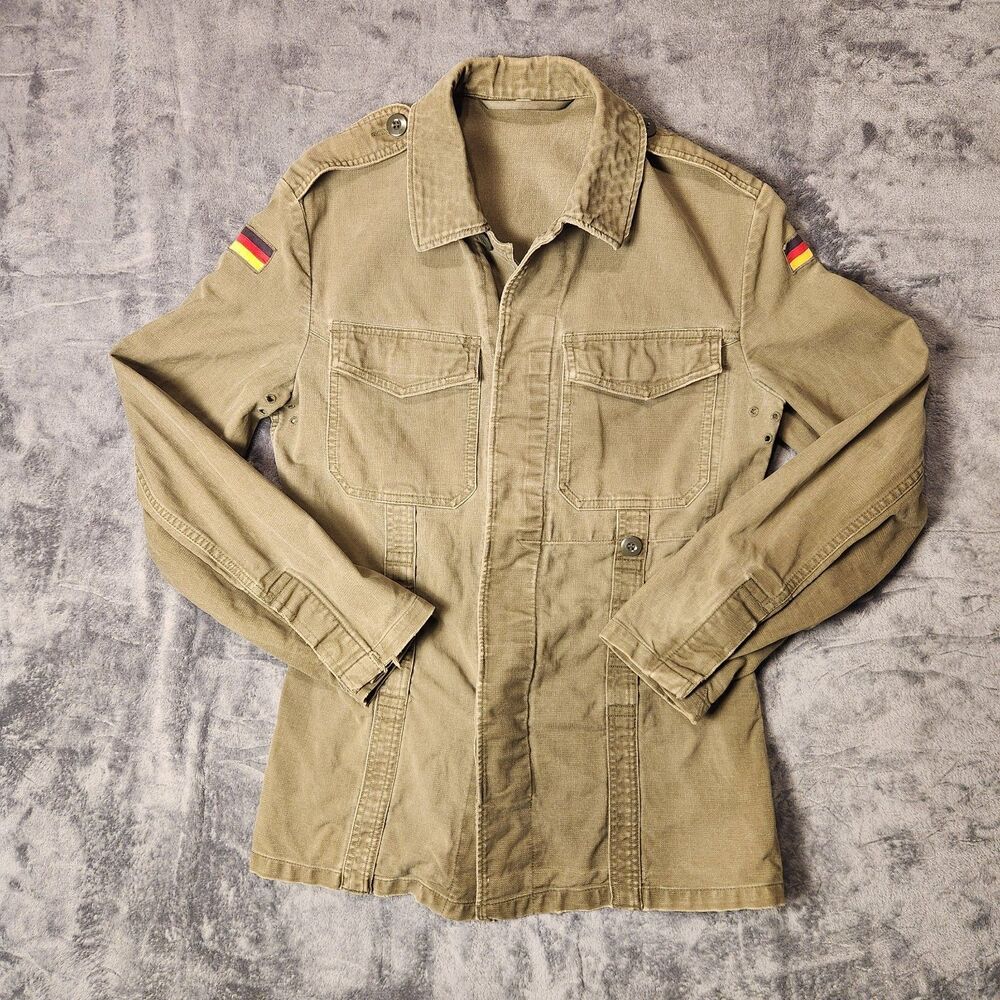 Vintage German Army Moleskin Field Jacket Olive Drab Bundeswehr Military Shirt